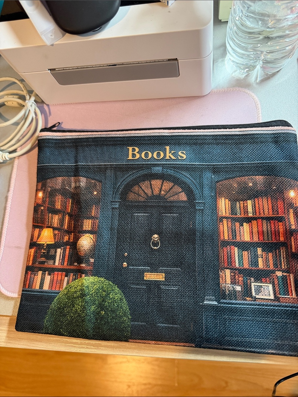 Books Printed Canvas Pouch – Navy Blue